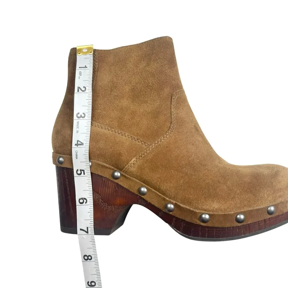 Lucky Brand | Women | Yasamin Studded Tan Suede Leather Heeled Booties | 5.5 M